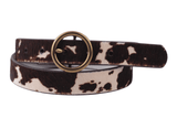 Brass-Toned Circle Buckle Leather Belt