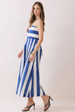 CD06002-Striped Strapless Smocked Back Midi Dress