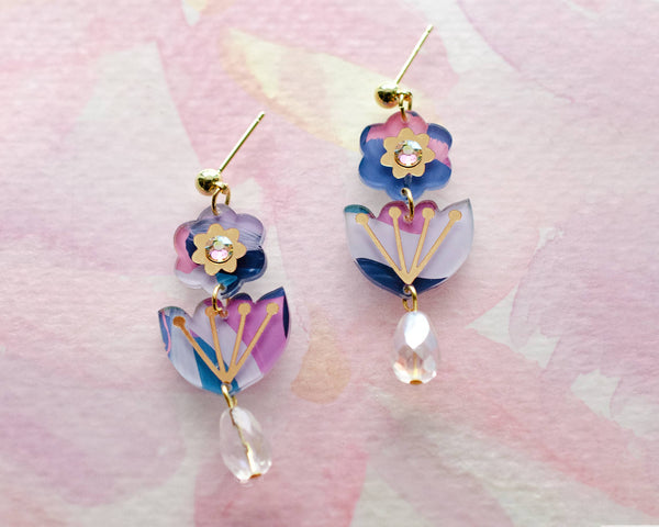 Handpainted Flower Acrylic Dangle Earrings