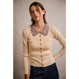 SCALLOP EDGE COLLARED BUTTON DOWN KNIT TOP