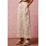 FLORAL EYELET EMBROIDERED WIDE LEG PANTS