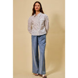 LACE TRIM ELASTIC WAIST MID RISE WIDE DENIM PANTS