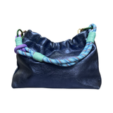 IRIDESCENT PLEATED LEATHER SHOULDER BAG