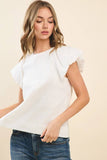 CT9466-Relaxed Fit Flutter Sleeve Linen-Blend Top