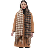 Soft Two Tone Houndstooth Chunky Fleece Oblong Tassel Scarf