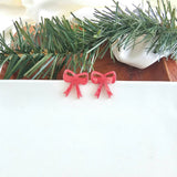 Bow Studs - Red Shimmer // Christmas, Holiday, Jewelry, Earrings