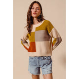MULTI COLOR BLOCK CHECKERED SWEATER TOP