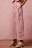 FLORAL EYELET EMBROIDERED WIDE LEG PANTS