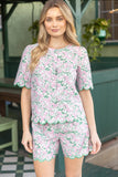 36411 Scallop Embroidered Hem Floral Jacquard Shorts