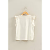 Ruffle Cap Sleeve Crew Neck Top