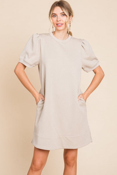 Textured Dress with Pockets- taupe
