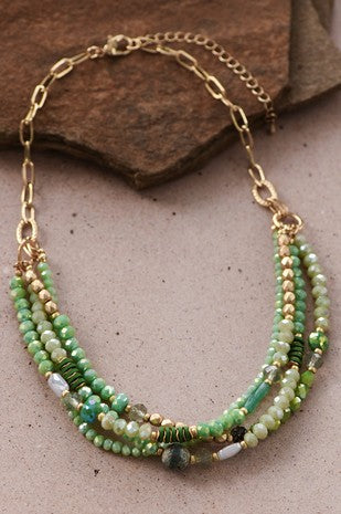 Boho Green Mixed Bead Necklace