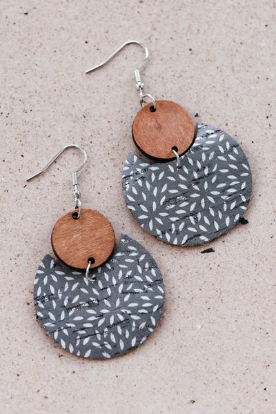 Boho Printed Cork Wooden Dangle Earrings