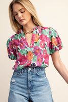 Floral Print Puff Sleeve Blouse