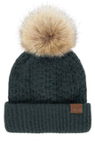 C.C Smocking Stitch Pattern Cuff Beanie with Pom Winter Hat