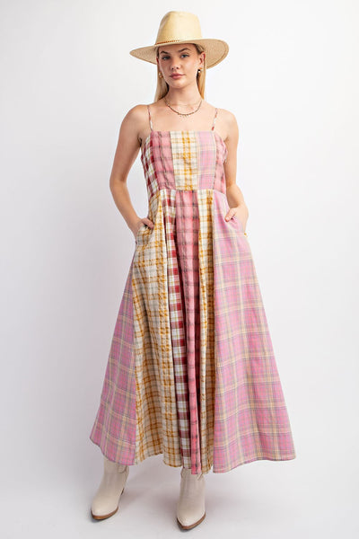 Mixed Checkered Midi Dress