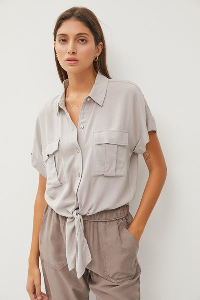 TIE FRONT SHORT SLEEVE BUTTON DOWN SHIRTS
