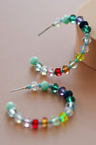 Colorful Crystal Beaded Wire Hoop Earrings