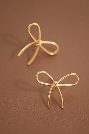 Gold Bow Knot Stud Earrings, Wire Bow Studs