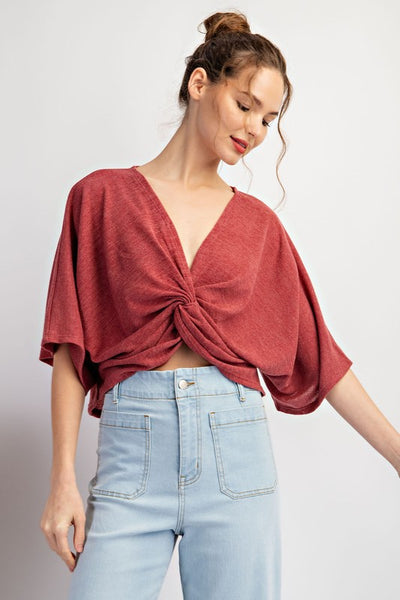 FRONT TWIST KNOT SHORT SLEEVE TOP