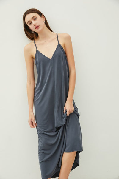 MODAL V-NECK RACERBACK ADJUSTABLE STRAP MAXI DRESS 3colors