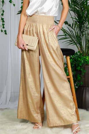 High Waist Pocket Detail Foil Pants