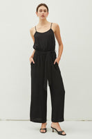 TIE BELT WIDE LEG CAMI JUMPSUIT