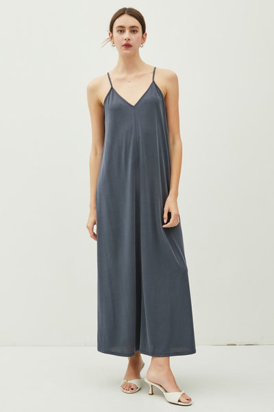 MODAL V-NECK ADJUSTABLE STRAP MAXI DRESS 2 colors