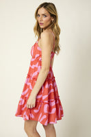 SLEEVELESS TIERED ABSTRACT PRINT DRESS