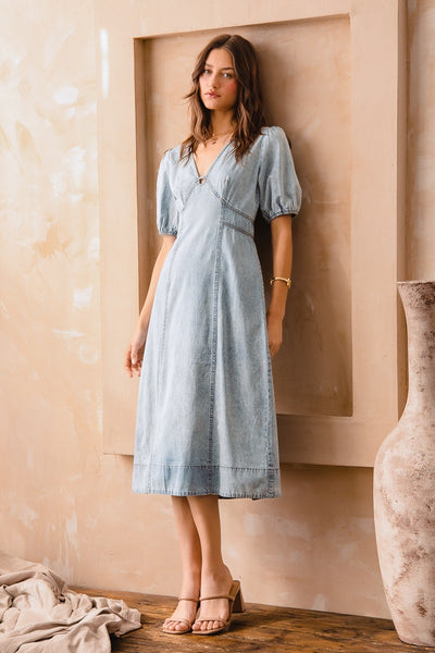 Vintage Wash Denim Midi Dress