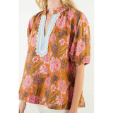 Short Sleeve Floral Pattern V-Neck Top