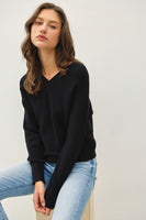 RIBBED V-NECK OVERSIZED SWEATER- 2 colors