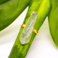 Long Brass Moonstone Bar Ring: 7