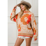 Orange FLOWER PATTERN SWEATER