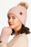 C.C Smocking Stitch Pattern Cuff Beanie with Pom Winter Hat