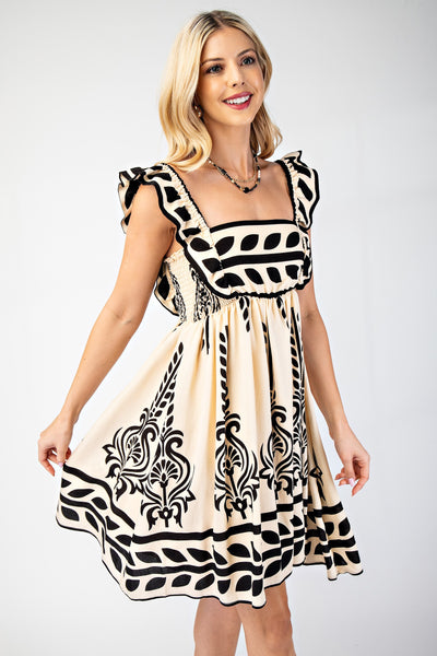 Printed Babydoll dress with ruffle sleeves
