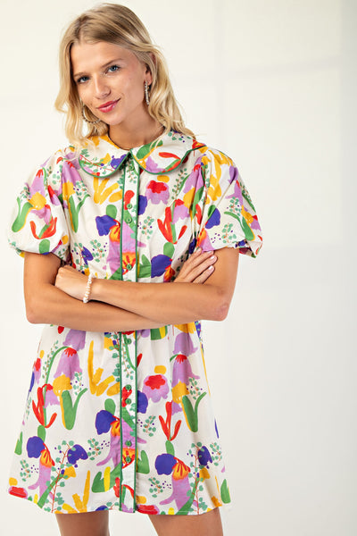 Printed puff sleeve mini dress