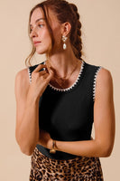Rib Sleeveless Tank Top With Contrast Embroidery-2 colors