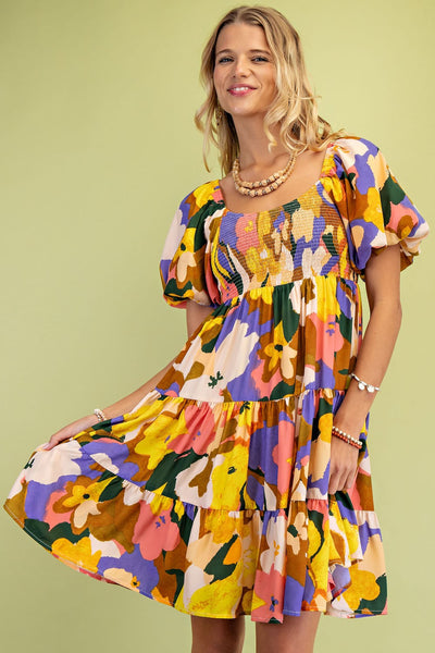 Printed round neck mini dress