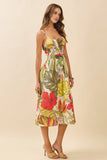 CD05986-Floral Adjustable Straps Smocked Bodice Dress