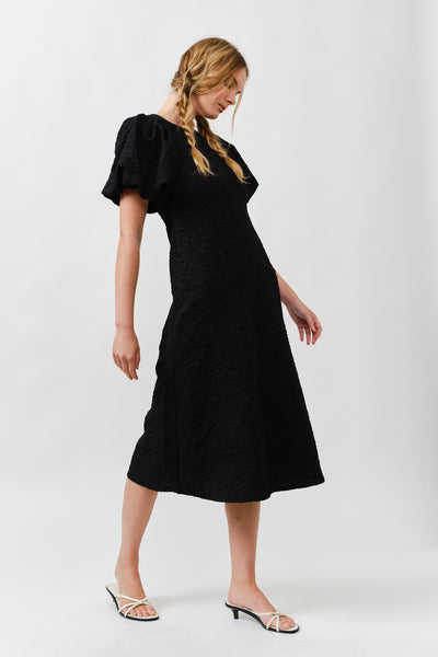 Peplum Puff Sleeve Midi Dress