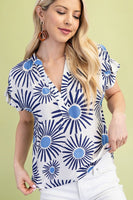 Sunburst printed vneck top