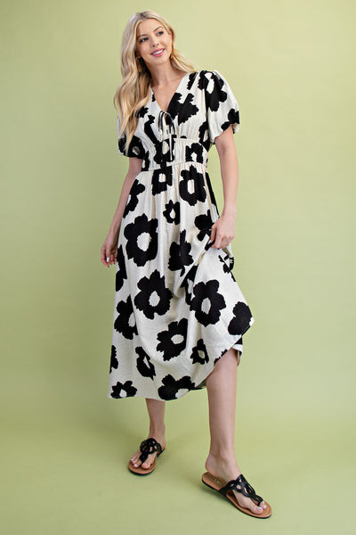 Floral Midi Dress - Black