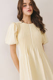 CD06182-Pleated Detail Back Hidden Zipper A Line Dress