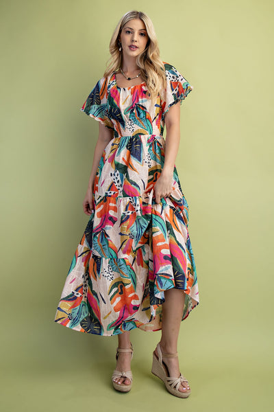 Vibrant Tropical Midi Dress