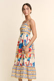 SQUARE NECK STRAPPY MIDI SUNDRESS TIERED SKIRT