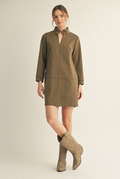 Stand-up Collared Shift Dress: 2 colors!