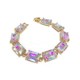 Emerald Cut Glass Crystal Linked Statement Bracelet