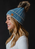 Blue & Lt. Gray Patterned Pom Hat