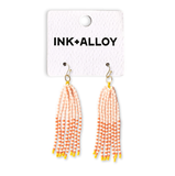 Abbey Tassel Alternating Seed Bead Earring Pink And Coral